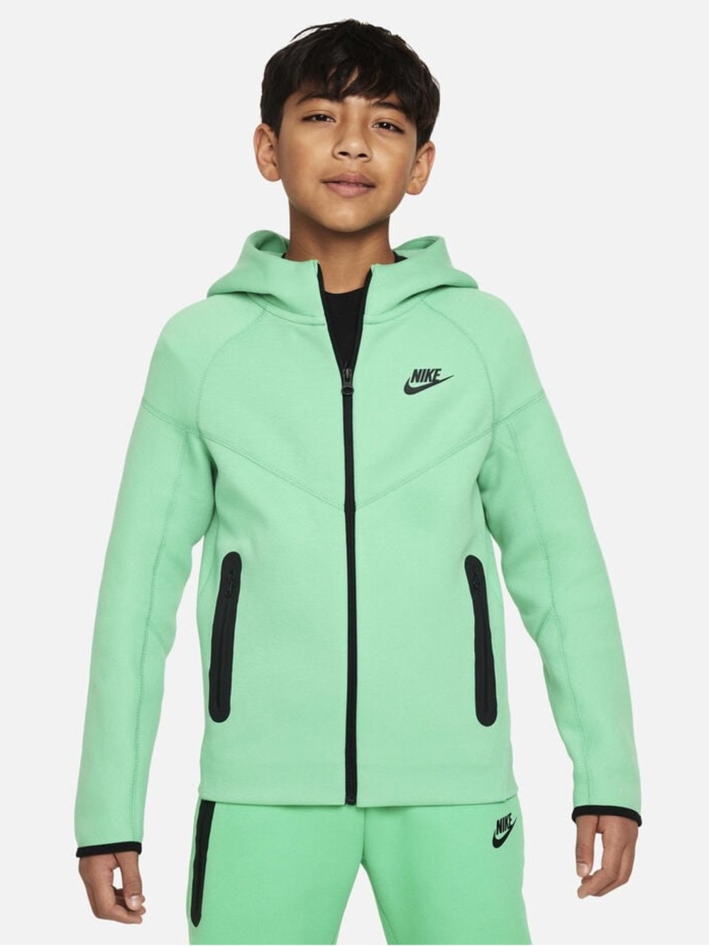 Nike Sportswear Tech Fleece Big Kid’s Full Zip Hoodie Size Large Light Green